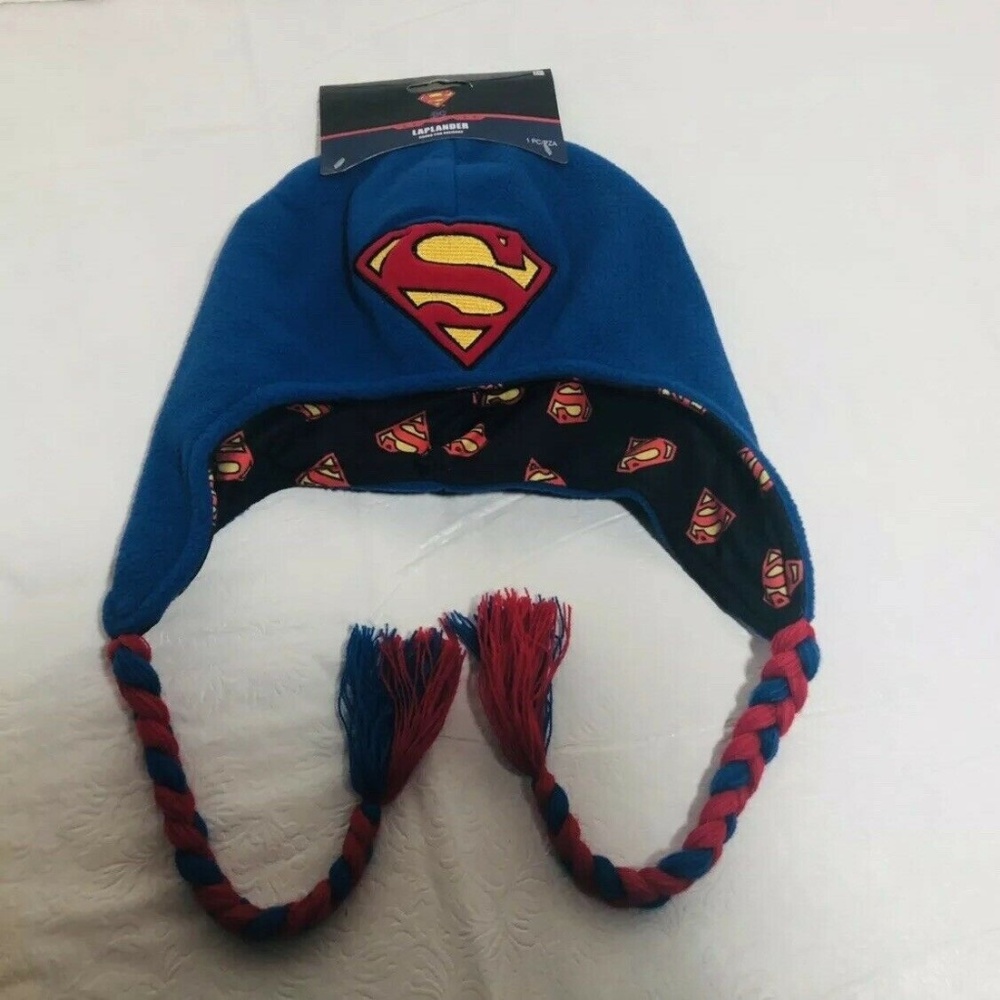 Superman Laplander Beanie Hat Blue And Red NWT
